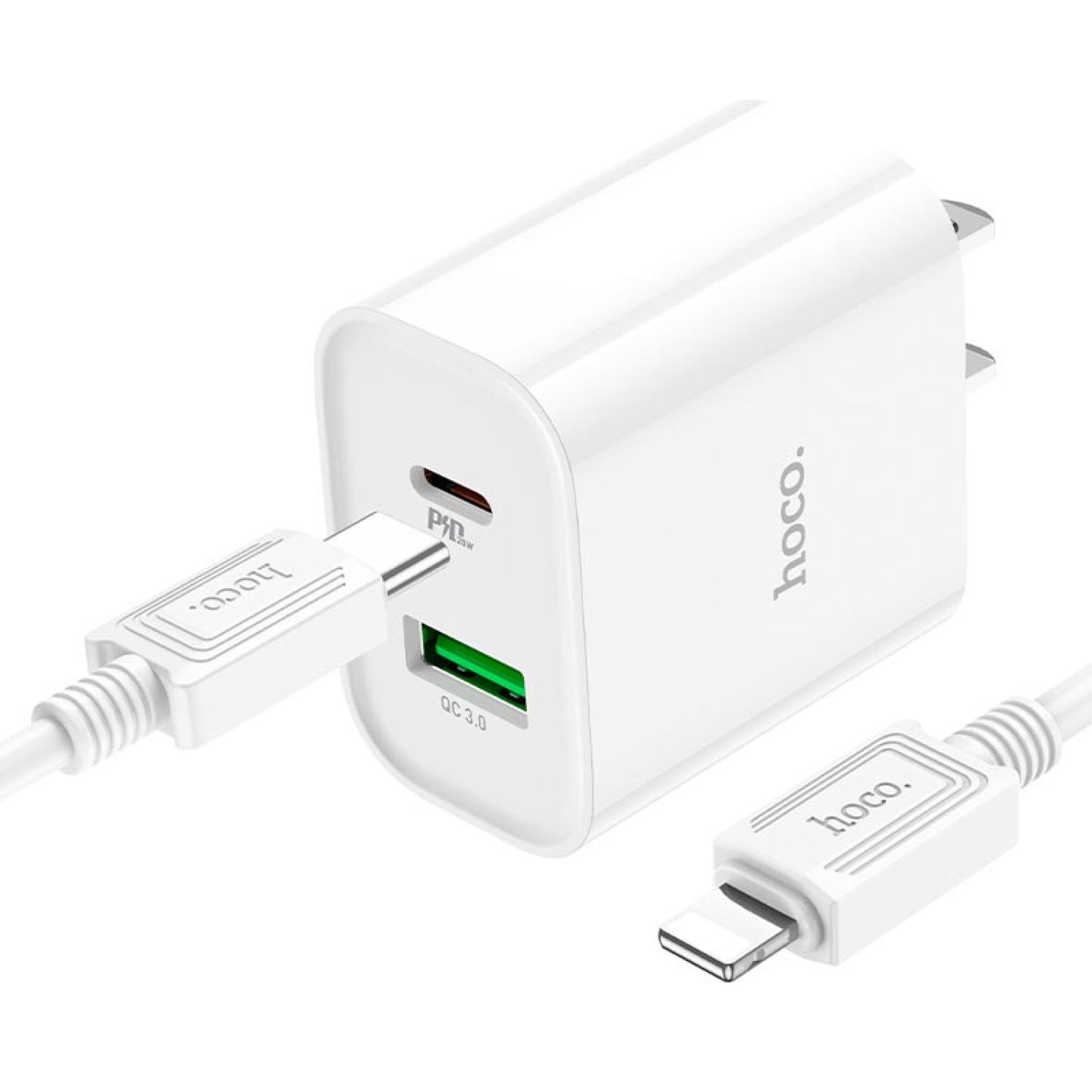 Bộ sạc nhanh 20w Hoco C80 Plus kèm cáp type c ra iphone lightning + cóc 1 cổng usb QC3.0 vs 1 cổng Type c PD cho iPhone 11 12 13 Pro Max chính hãng [BH 1 năm]