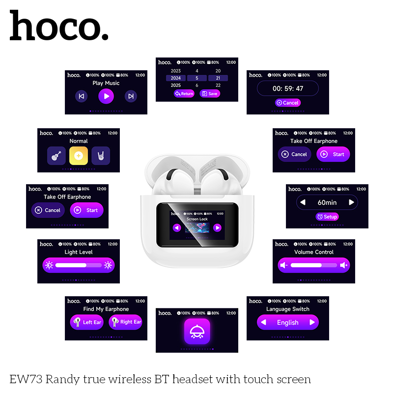 Tai nghe bluetooth HOCO EW73 True Wireless V5.4 30mAh/300mAh có màn hình cảm ứng kiểu dáng AIRPODS chính hãng [BH: 1 NĂM]