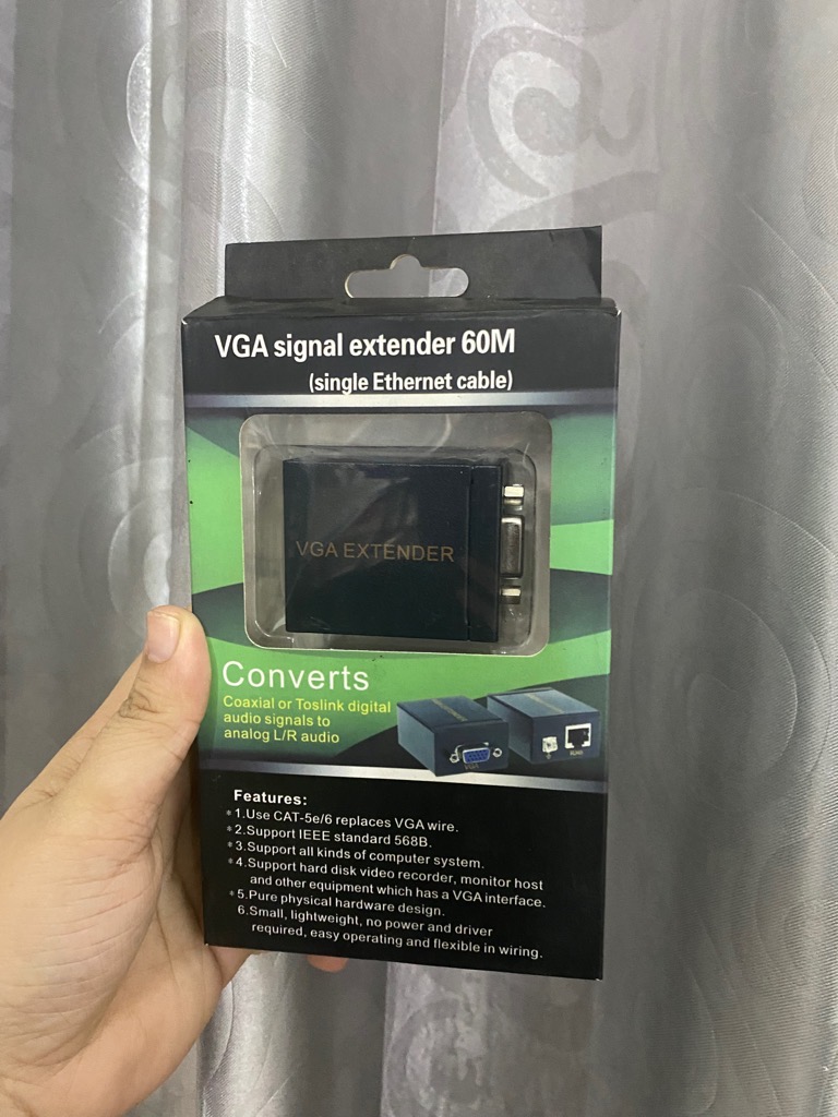 Bộ chuyển khuếch đại tín hiệu kéo dài VGA 60m bằng cáp mạng Ethernet full HD 1080P [BH 1 tháng]