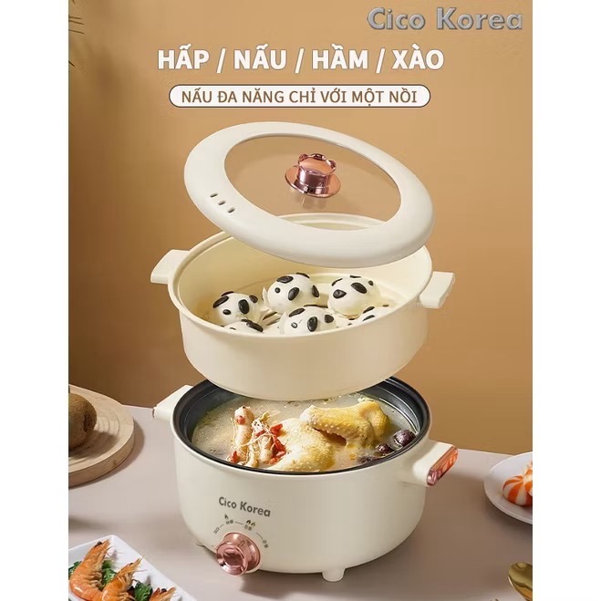 Nồi điện đa năng chiên, xào, hấp luộc 3.5L 2 quai cầm tiện lợi [BH: 1 TUẦN]