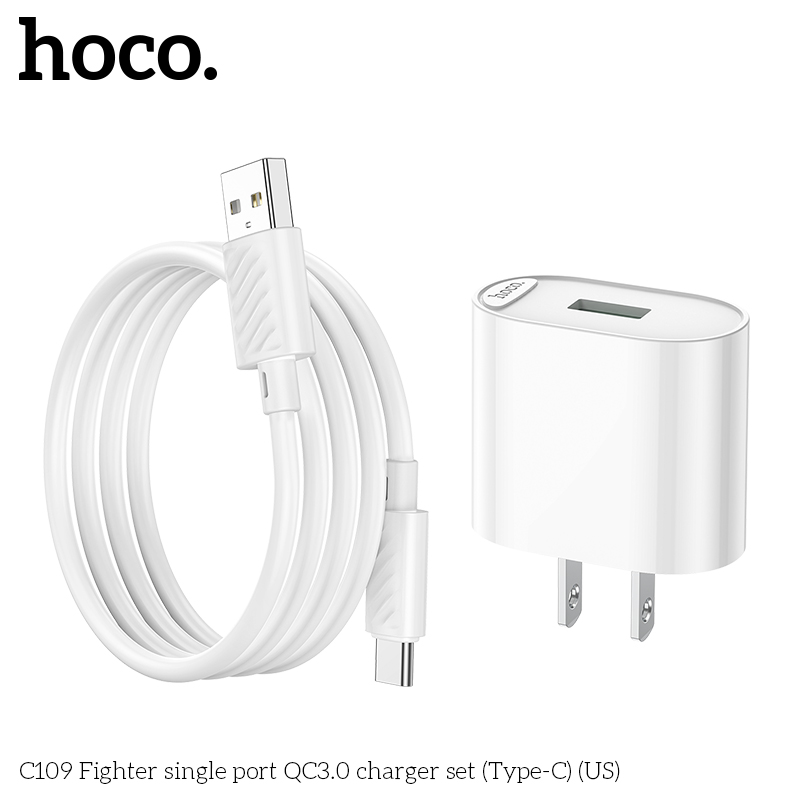 Bộ sạc nhanh 18w HOCO C109 USB ra Type-C chính hãng [BH 1 năm]