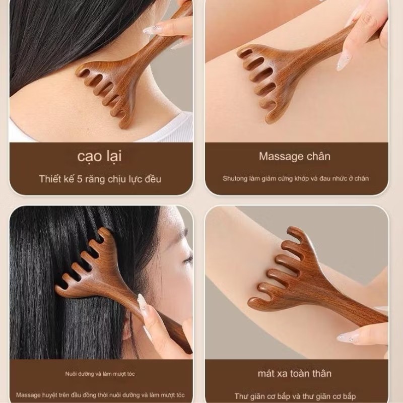 Lược gỗ đàn hương massage cầm tay toàn thân lưu thông khí huyết, đã thông tĩnh mạch