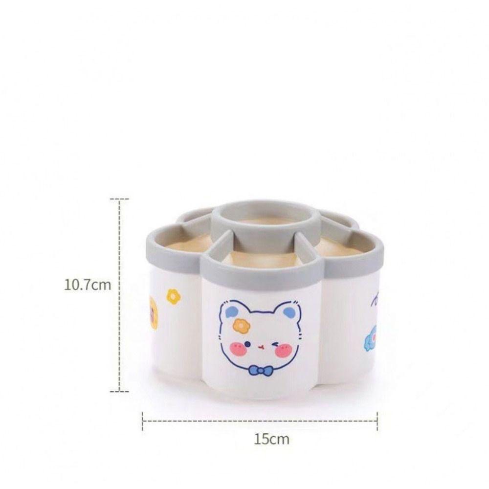 Hộp GẤU THỎ đựng bút, viết, thước, mỹ phẩm đế xoay 360 độ hình Hoa 5 cánh [BH: None]