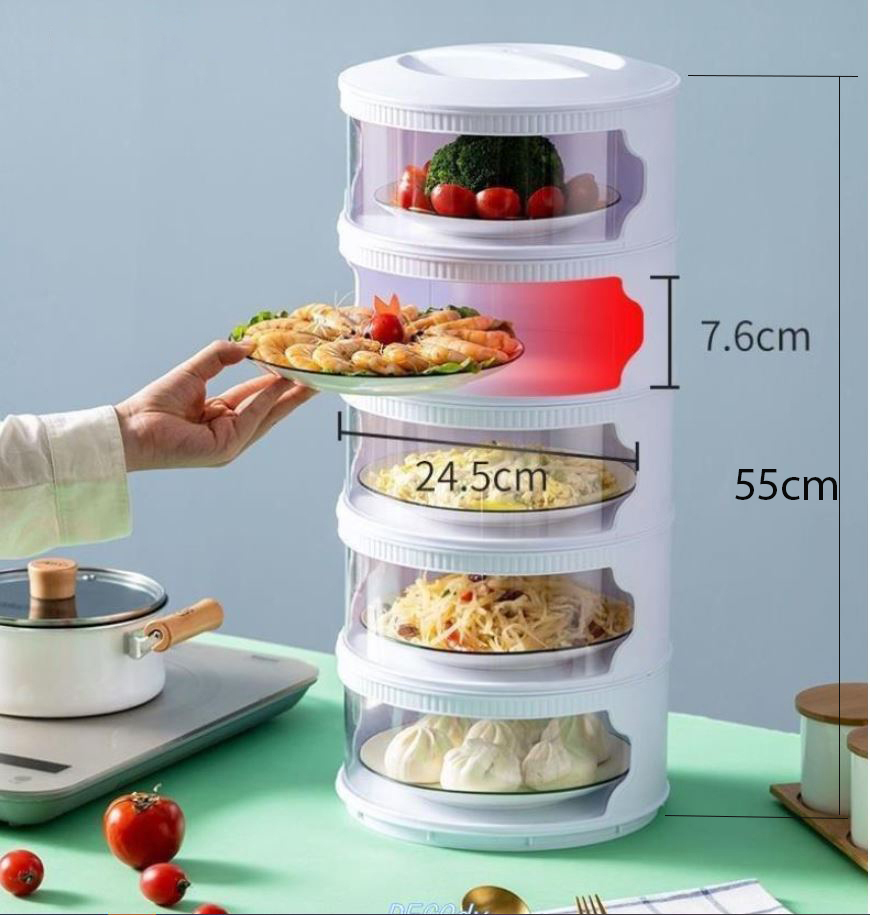 Lồng bàn 5 tầng cao cấp có quai xách giữ nhiệt màu trắng tiện lợi vệ sinh [BH: NONE]