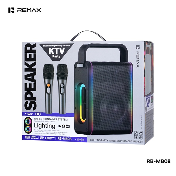 Loa bluetooth KARAOKE REMAX RB-MB08  V6.0 6000mAh 60W 2 mic(3000g) [BH 1 NĂM]