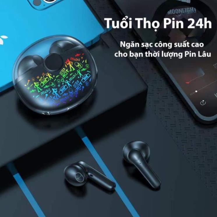 Tai nghe bluetooth TX39 (2 tai có doc sạc) kiểu Pro3 ko có nút cao su, họa tiết hoa văn [BH: 3 THÁNG]