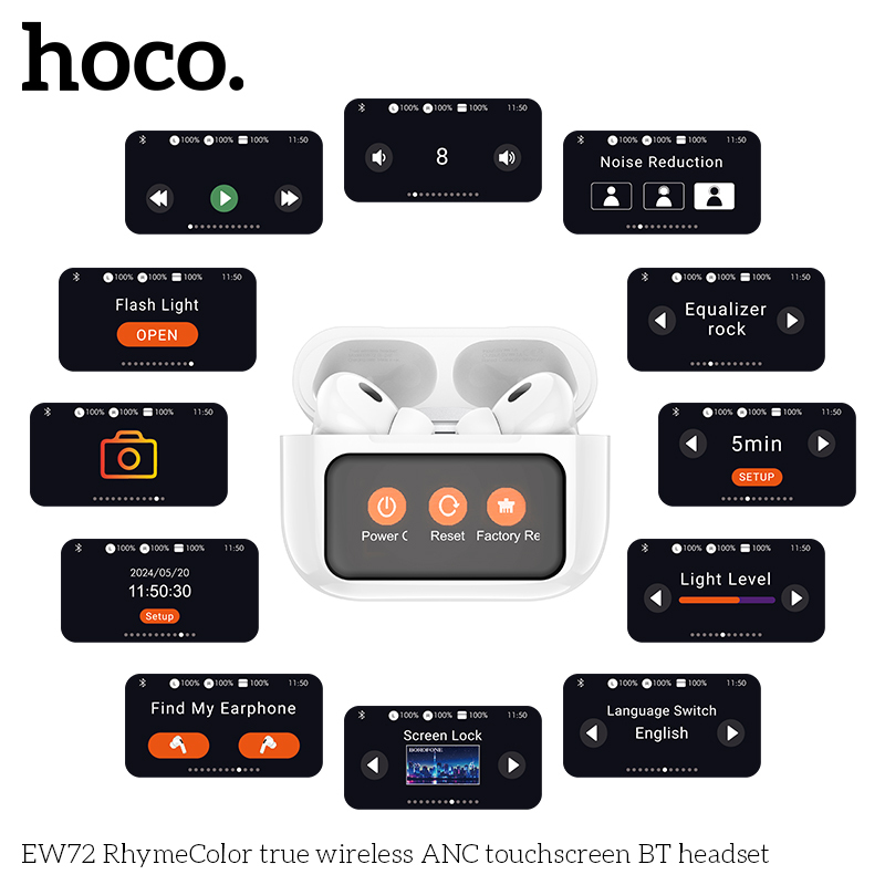Tai nghe bluetooth HOCO màn hình cảm ứng EW72 (ANC) true wireless airpods chính hãng [BH: 1 NĂM]