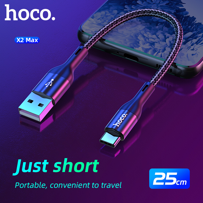 Cáp sạc nhanh 3A ngắn 25cm usb ra iPhone HOCO X2 MAX chui lightning dây dù chính hãng [BH 1 năm]