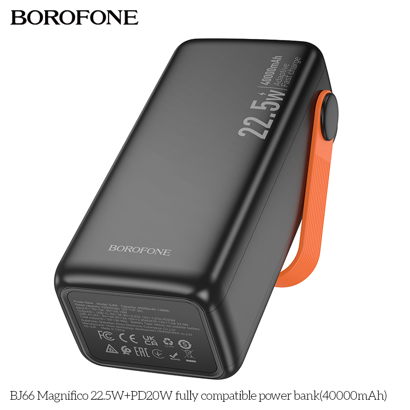 Pin sạc nhanh 22.5w BOROFONE BJ66 40.000mAh PD20W dự phòng kiêm đèn pin phát sáng chính hãng [BH 1 Năm]