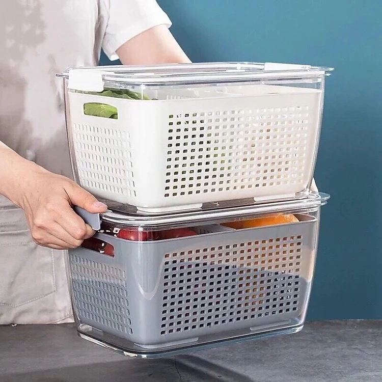 Combo 2 hộp đựng thực phẩm HKR6588+ HKR6589 trong tủ lạnh, giúp đồ ăn tươi lâu, thiết kế 2 lớp ráo nước, chất liệu nhựa cao cấp siêu bền [BH: NONE]