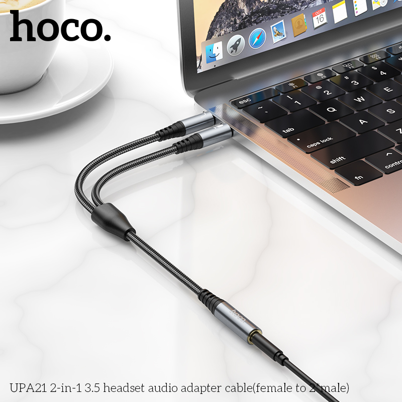Cáp chuyển âm thanh HOCO UPA21 (2 đực thành 1 cái) đầu 3.5mm chính hãng [BH 1 năm]