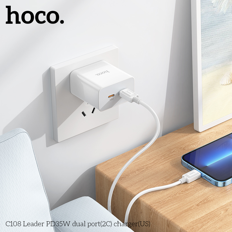 Cóc sạc nhanh PD35w Hoco C108 2 cổng Type C (US) chính hãng [BH 1 năm]