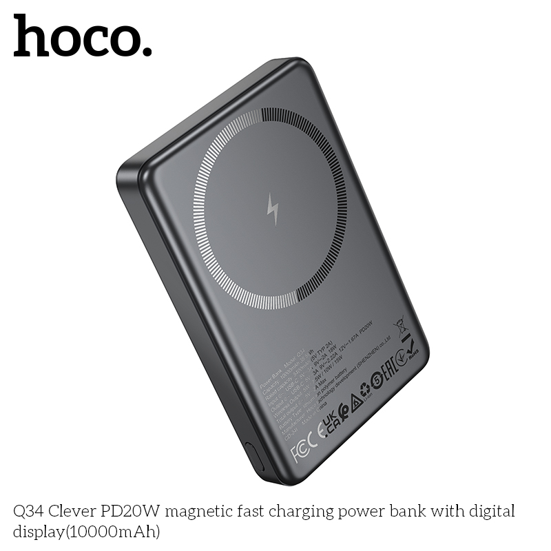 Pin sạc nhanh 20w + sạc không dây từ tính 15w HOCO Q34 10.000mAh sạc dự phòng có màn hình LED chính hãng [BH 1 năm]