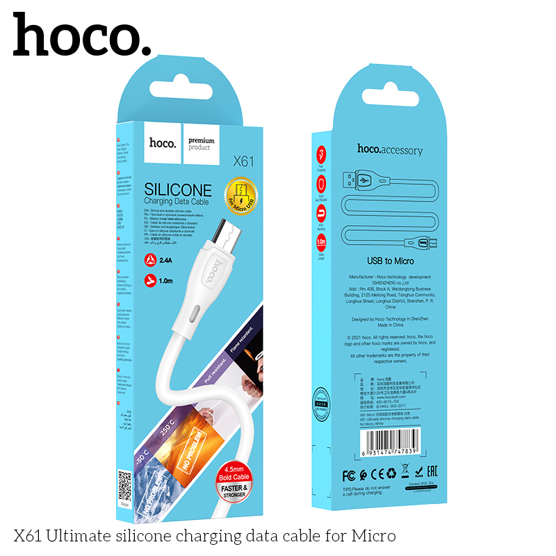 Cáp sạc nhanh 2.4A Micro HOCO X61 1M (USB ra Micro Samsung) chính hãng [BH 1 năm]