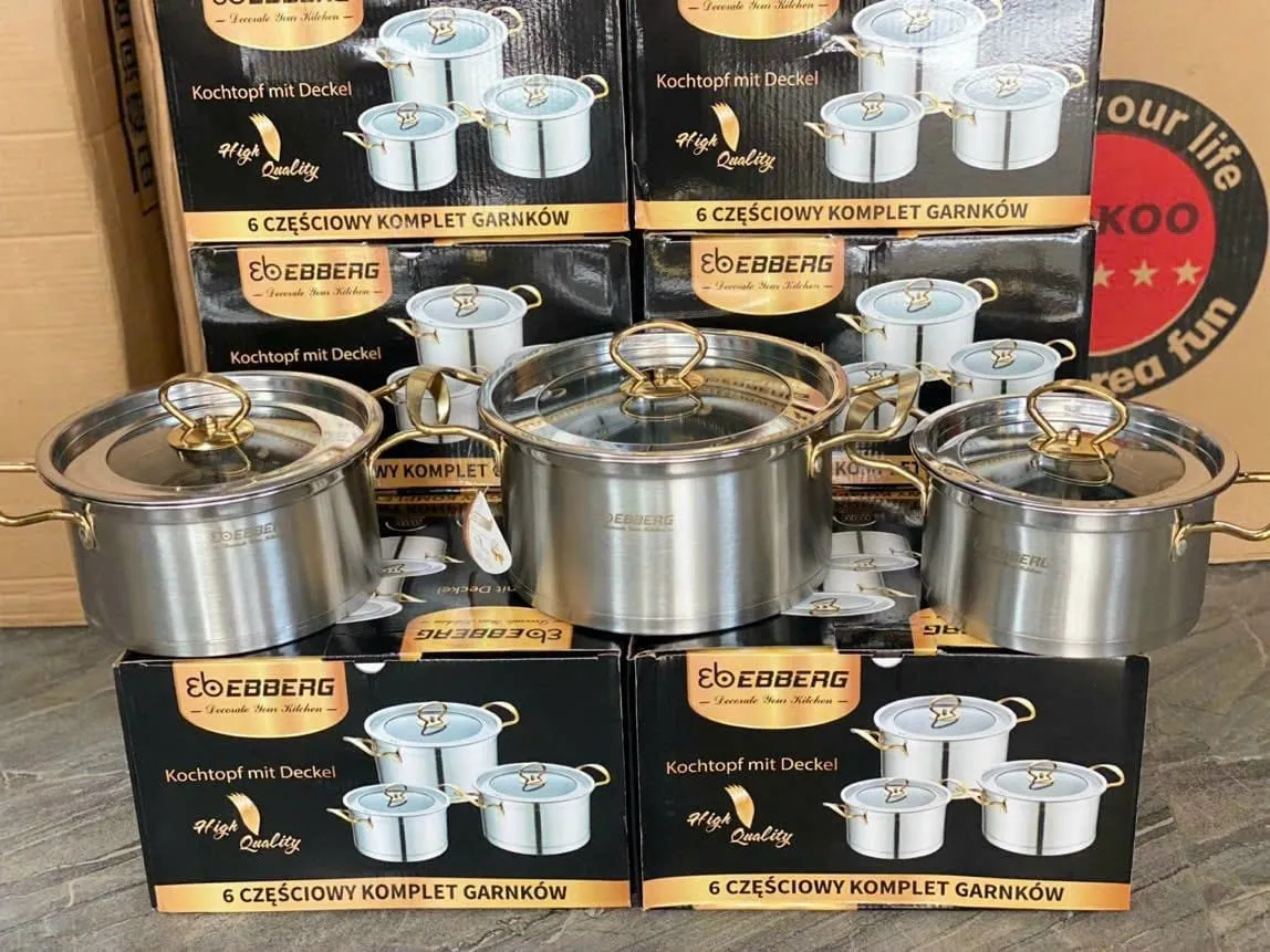 Bộ 3 nồi inox châu âu EBBERG cao cấp dùng cho mọi loại bếp (bếp gas, bếp hồng ngoại,...)