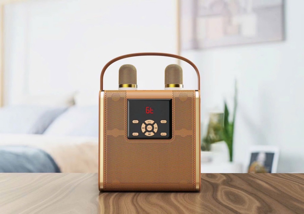 Loa karaoke mini KIOMIC K1111 kèm 2 micro hát bluetooth chính hãng [BH 6 tháng]