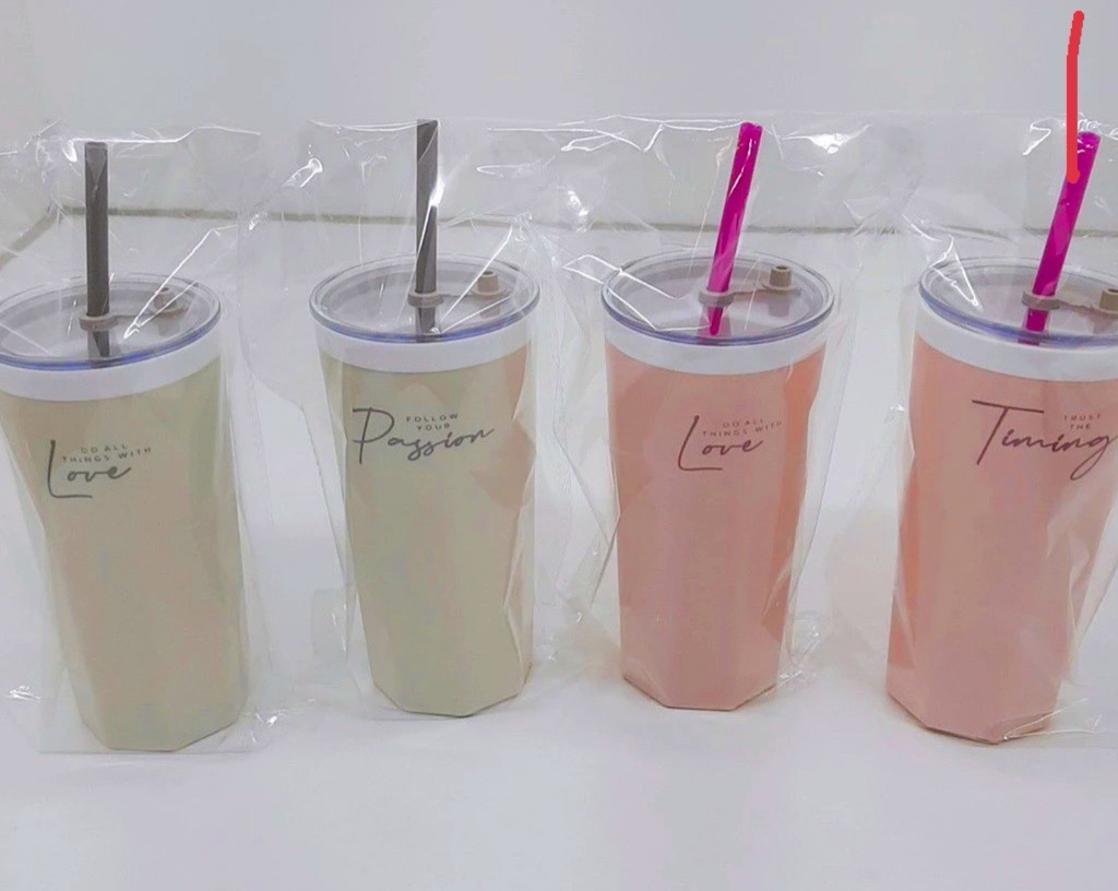 Ly nhựa đựng nước 600ml  sắc hè kèm ống hút LOVE/ HEART v.v [BH: NONE]