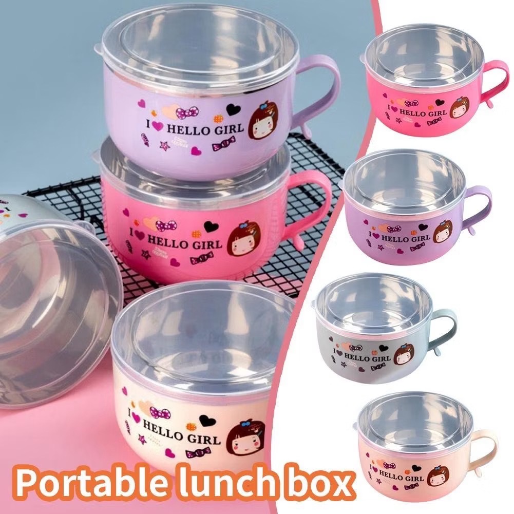 Bát ăn dặm, ca úp mì I Love Hello Girl có nắp lõi inox tiện lợi [BH: NONE]