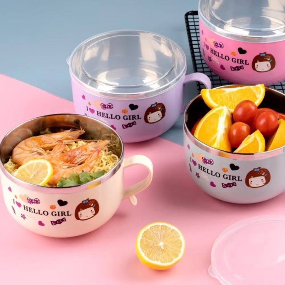Bát ăn dặm, ca úp mì I Love Hello Girl có nắp lõi inox tiện lợi [BH: NONE]