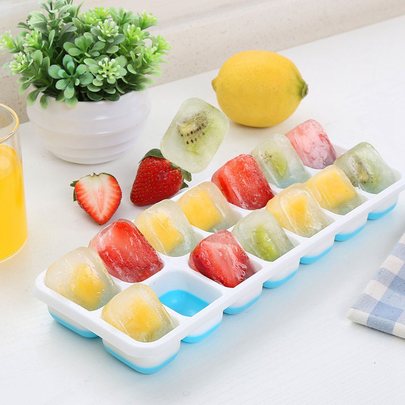 Khay làm đá, thạch 14 ô chống dính nắp đậy chống mùi tủ lạnh [BH: NONE]