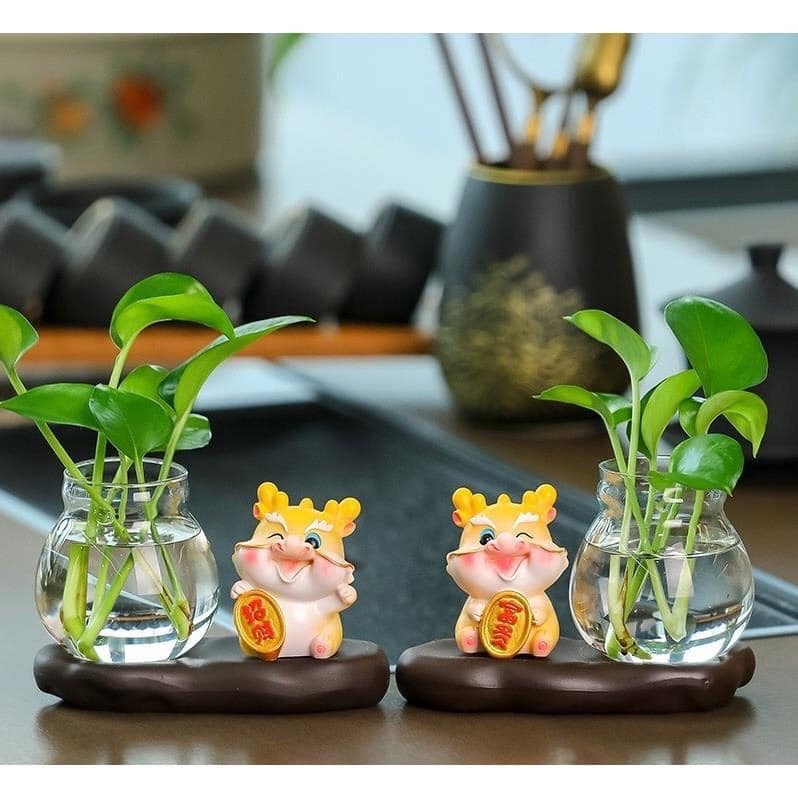 Chậu trồng cây thủy sinh kèm tượng rồng siz 19*9.3*6.3cm cute thích hợp decor bàn làm việc văn phòng v.v [BH: NONE] / pktn sale
