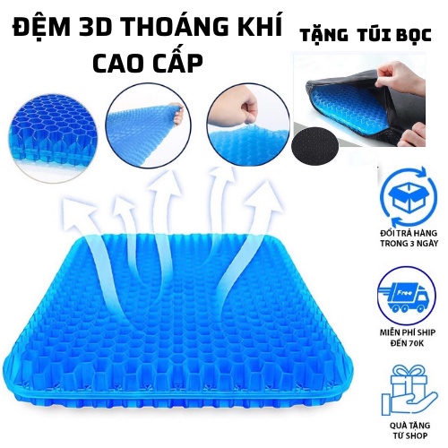Đệm Lót Ghế Ngồi 3D Silicon Tổ Ong Kèm Túi Đen Full Box Thông Minh Nhật Bản Cho Xe Hơi / Văn Phòng