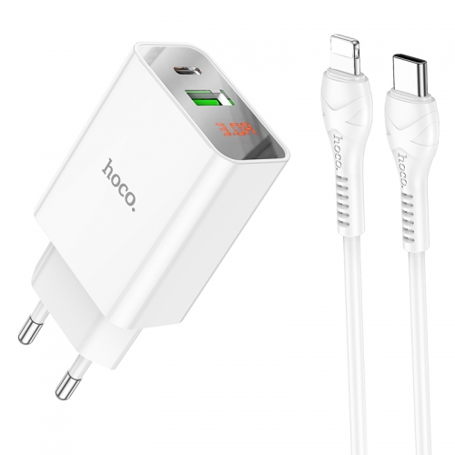 Bộ sạc nhanh 20w HOCO C100A (c-l) LCD kèm cáp Type C ra iPhone Lightning (Cóc 1 cổng USB QC3.0 vs 1 cổng Type C PD) cho iPhone 11 12 13 Pro Max chính hãng [BH 1 năm]
