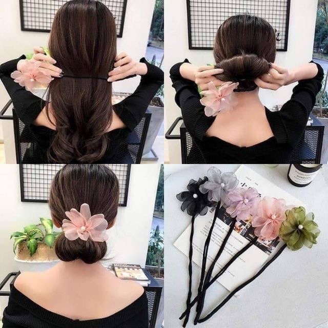 Dây quấn búi tóc hoa trà, cài tóc hình hoa tiểu thư siêu phong cách, siêu sang cho các Quý Cô / pktn sale