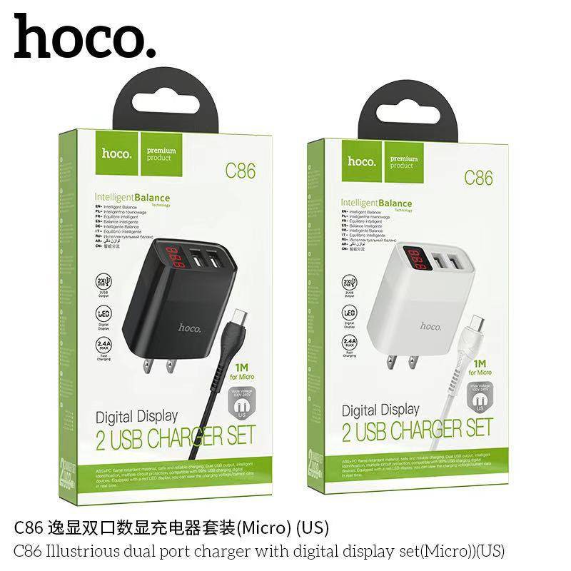 Bộ sạc nhanh HOCO C86 Samsung Micro 2 cổng usb có đèn led màn hình lcd chính hãng [BH 1 năm]
