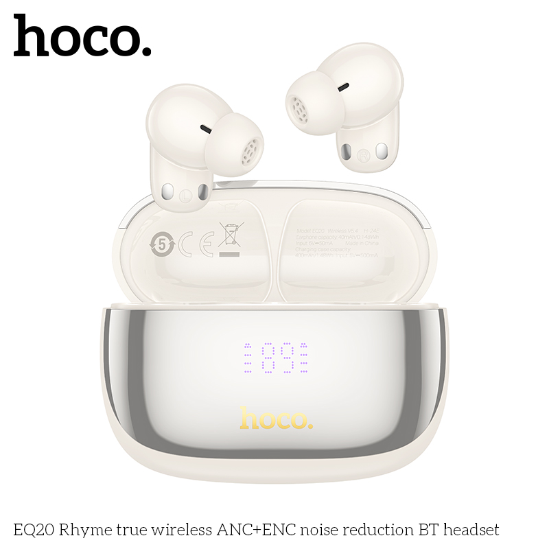 Tai nghe bluetooth giảm tiếng ồn HOCO EQ20 True Wireless V5.4 40mAh/400mAh ANC+ENC kiểu dáng airpods chính hãng [BH 1 NĂM]