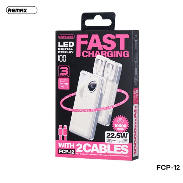 Pin sạc nhanh 22.5w REMAX FCP-12 10.000mAh dự phòng kèm cáp liền pin chính hãng [BH 1 năm]