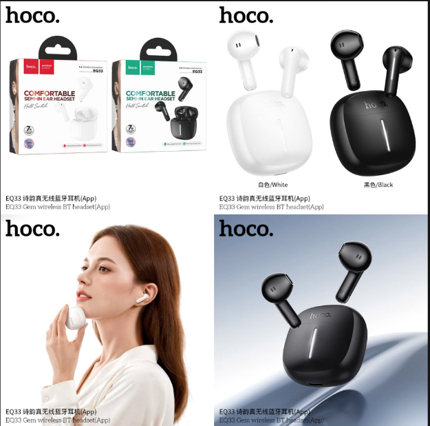 Tai nghe bluetooth HOCO EQ33 mẫu airpods không nút cao su phiên bản 7H siêu trâu