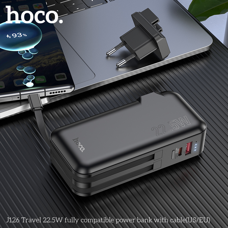 Pin sạc nhanh 22.5W Hoco J126 10.000mAh kèm cáp liền pin, có chui ghim ổ điện sạc trực tiếp chính hãng [BH 1 năm]