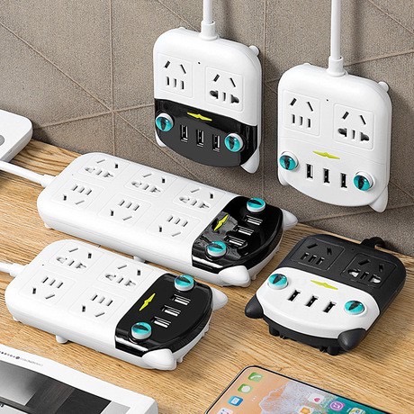 Ổ cắm/ ổ điện mặt mèo đen trắng 2IN1 KIÊM GIÁ ĐỠ 3 cổng usb 3 lỗ cắm tròn 3 lỗ cắm dẹp (HỖ TRỢ PHÍCH 2 CHẤU, 3 CHẤU) K [BH: 1 THÁNG]