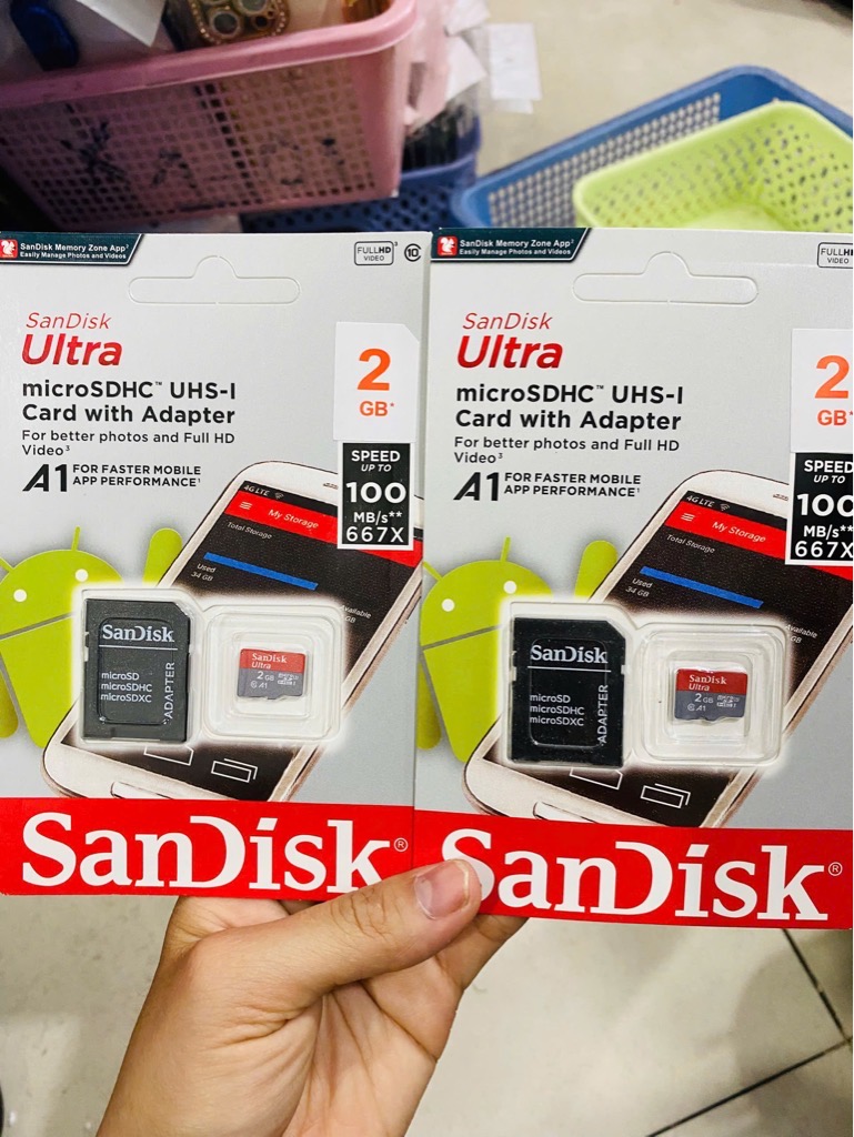 Thẻ nhớ micro 2GB Sandisk ultra class 10, speed up to 100mb/s full box- vỉ có thể thay đổi tùy lô [BH: 1 năm]