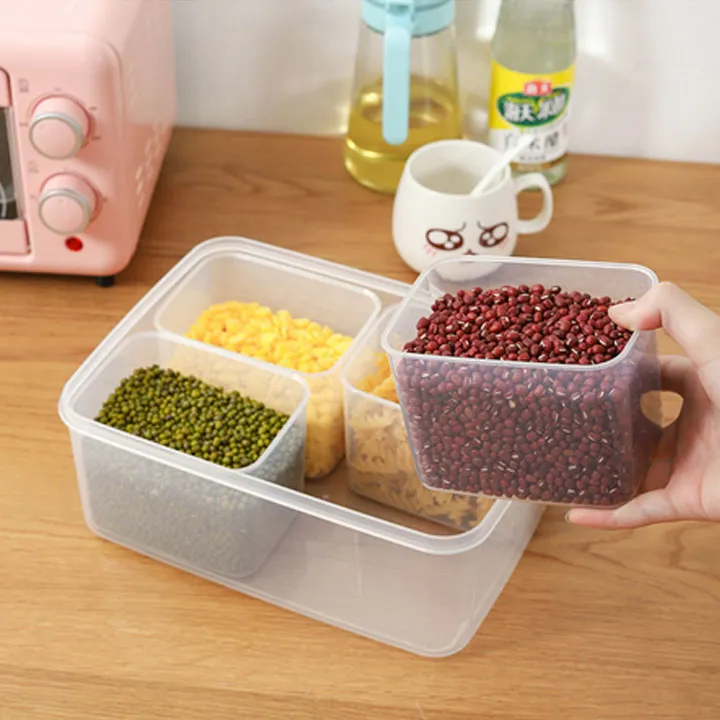 Hộp đựng thực phẩm tủ lạnh 4 ngăn, hộp đựng gia vị, ngũ cốc có thể tháo rời tiện lợi [BH: NONE] 1l1d7