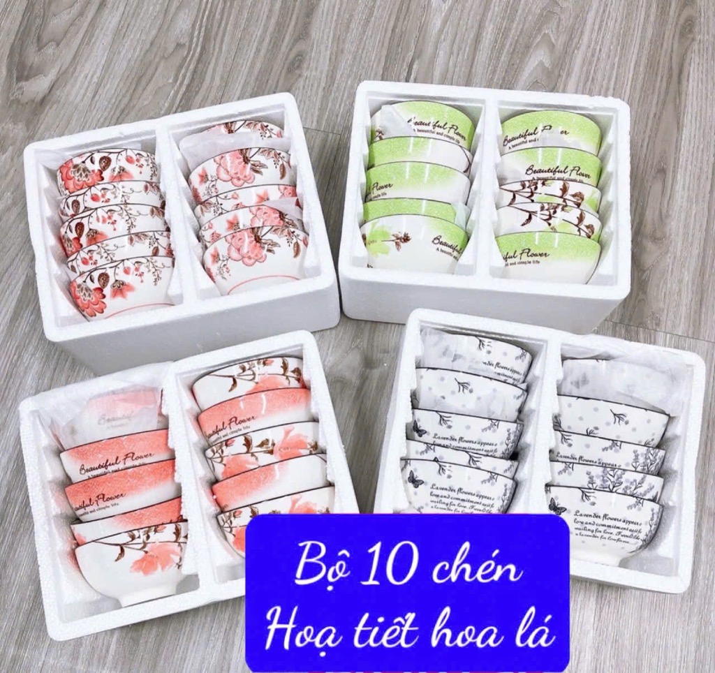 Hộp 10 chén ăn cơm họa tiết hoa lá siêu đẹp [BH: NONE]
