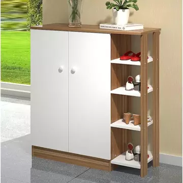 Tủ gỗ đựng đồ 2 cửa kèm 4 tầng bên hông đa năng