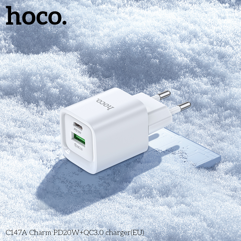 Cóc sạc nhanh 20w HOCO C147A (EU) (1 cổng USB QC3.0 + 1 cổng Type C PD) chính hãng [BH 1 năm]