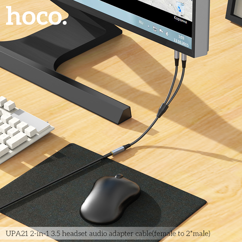 Cáp chuyển âm thanh HOCO UPA21 (2 đực thành 1 cái) đầu 3.5mm chính hãng [BH 1 năm]