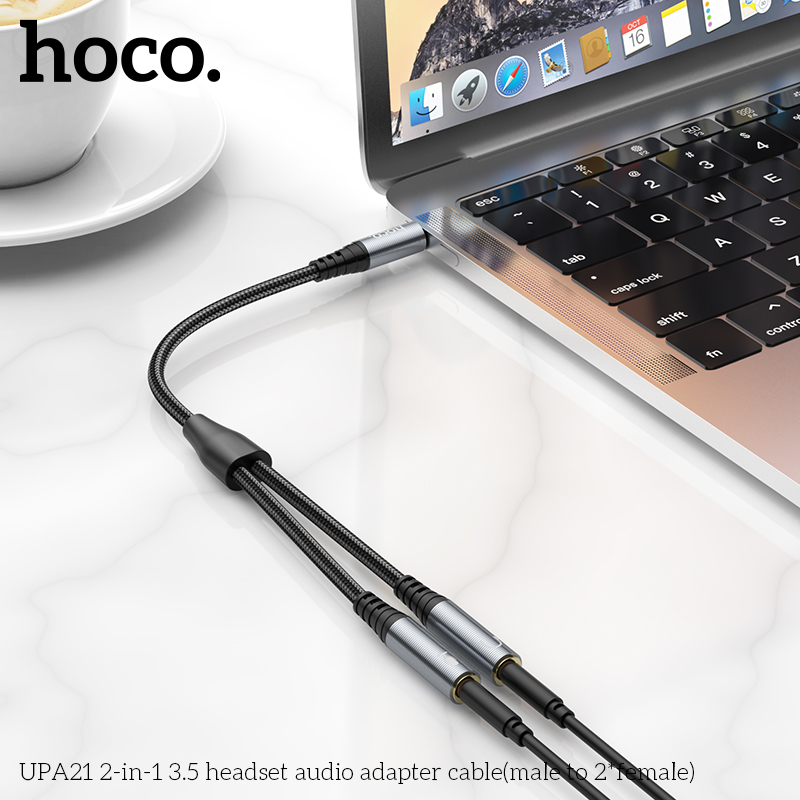 Cáp chuyển âm thanh HOCO UPA21 (1 đực thành 2 cái) đầu 3.5mm chính hãng [BH 1 năm]