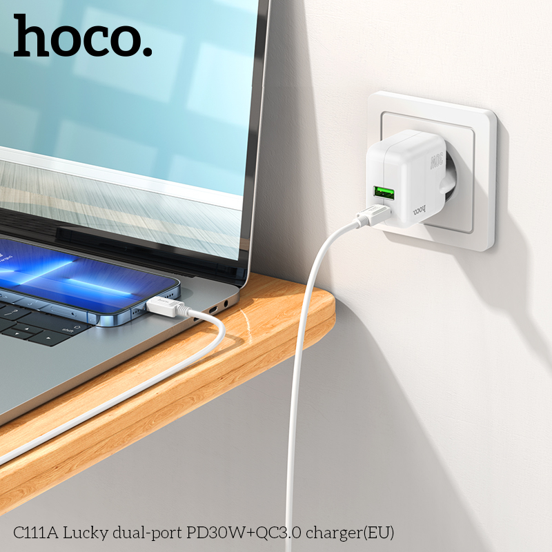 Cóc sạc nhanh 30w Hoco C111A (1 cổng Type C PD30W + 1 cổng USB QC3.0) chính hãng [BH 1 Năm]
