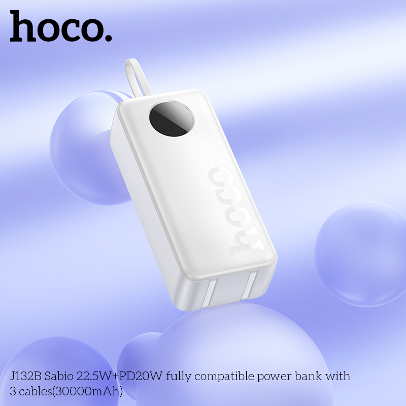 Pin sạc nhanh 22.5w HOCO J132B 30.000mAh dự phòng kèm 3 cáp liền pin có led chính hãng [BH 1 Năm]