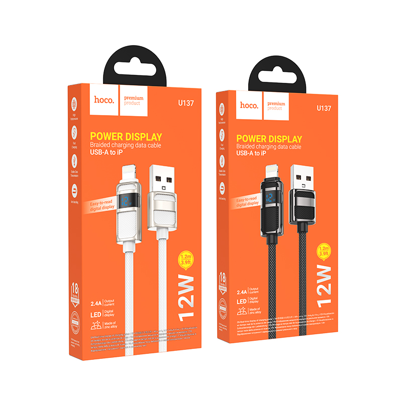 Cáp sạc nhanh 2.4A Lightning HOCO U137 1.2m (usb ra iphone) chính hãng [BH 1 năm]
