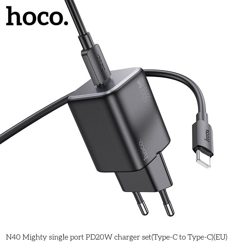 Bộ sạc nhanh 20w HOCO N40 (c-c) cáp 2 đầu type-c chính hãng (cóc 1 cổng type-c) [Bh 1 năm] / pktn sale