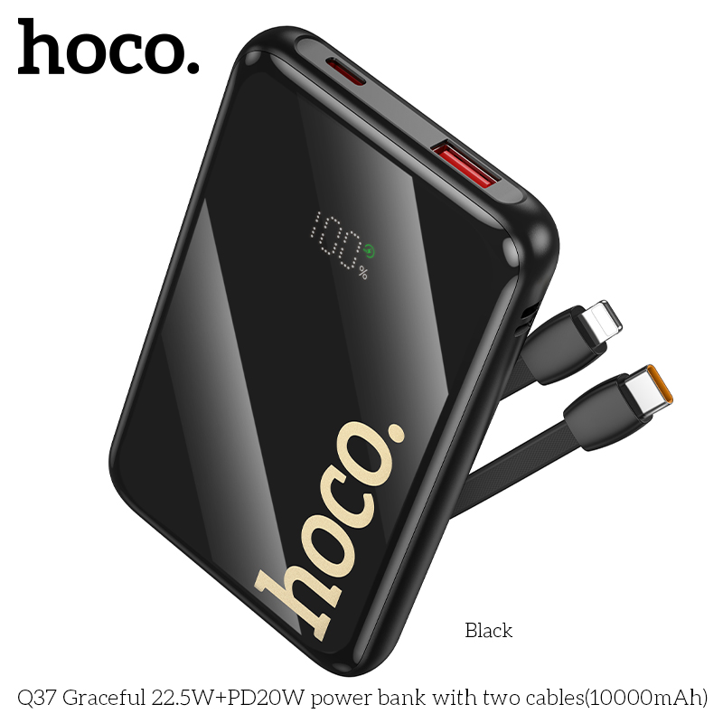 Pin sạc nhanh 22.5w+PD20W HOCO Q37 Graceful 10.000mAh sạc dự phòng kèm cáp liền pin chui Type C + chui iPhone có màn hình LED chính hãng [BH 1 năm]