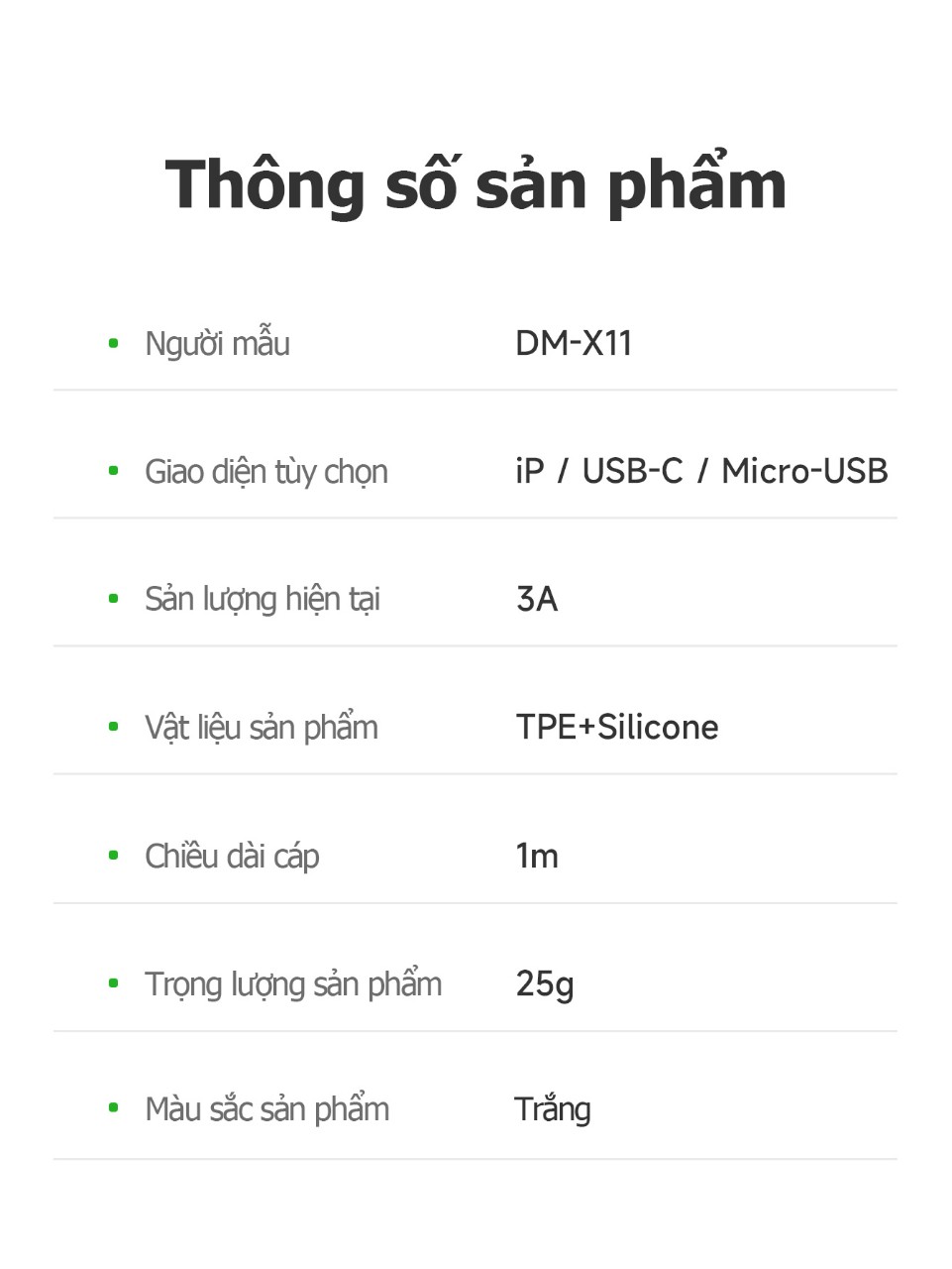 Cáp sạc nhanh 3A Hoco DM-X11 Micro (USB ra Samsung Micro) 1M dây dù chính hãng [BH 1 năm]