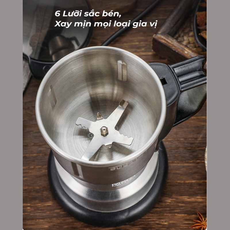 Máy xay hạt bột khô ngũ cốc gia vị food grinder inox mini cầm tay có quai [BH 1 tháng]