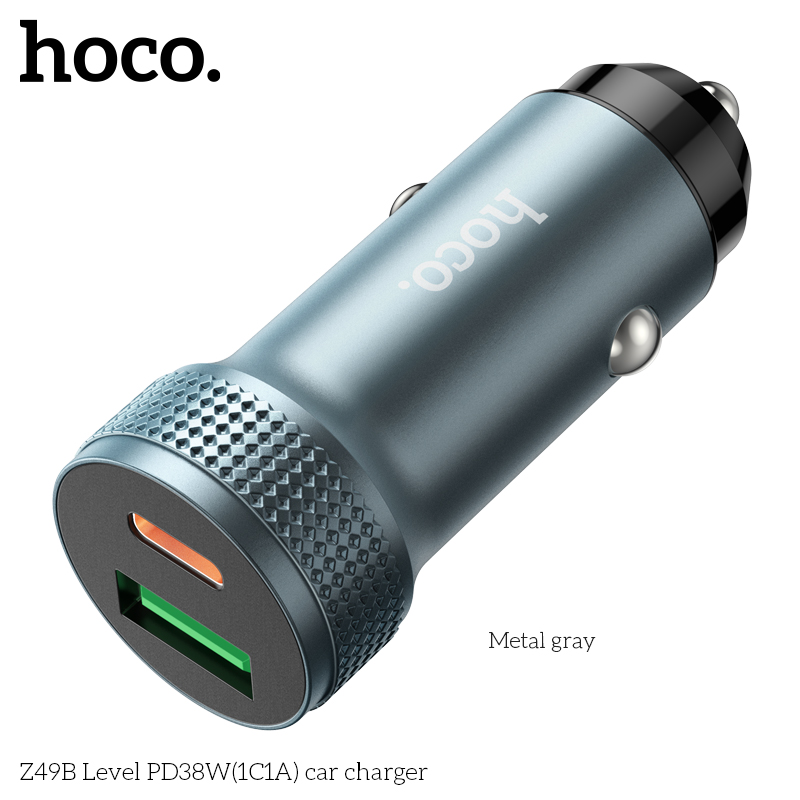 Cóc sạc nhanh 38W xe hơi HOCO Z49B (1 cổng Usb QC3.0 và 1 cổng Type C PD20W) chính hãng [BH 1 năm]