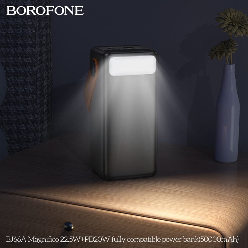 Pin sạc nhanh 22.5w+PD20W BOROFONE BJ66A 50.000mAh dự phòng kiêm đèn pin phát sáng chính hãng [BH 1 Năm]